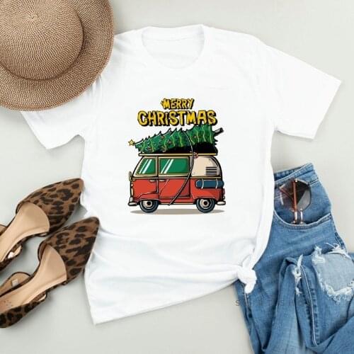 New T-shirt Merry Christmas Print Women Tshirts Harajuku Oversized Short Sleeve White Loose Summer Lady Christmas T Shirts