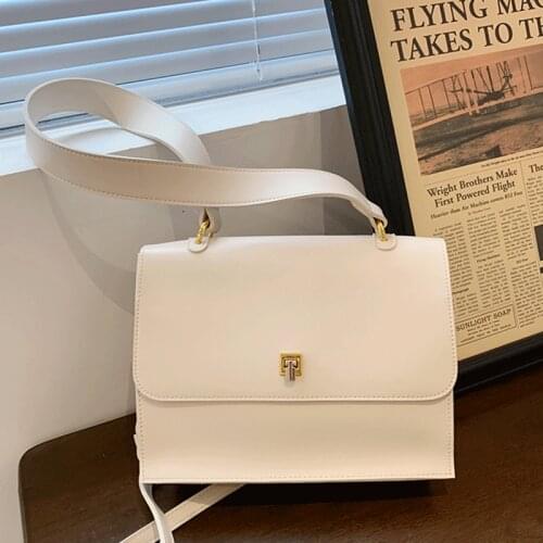 Women Leather Handbags White Vintage Crossbody Bag for Girls Sac Solid Female Shoulder Bags Designer Square Flap Bag Bolsas New