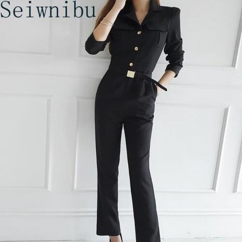 Women Bodysuit Jumpsuit Notched Collar Autumn Ladies Korean Romper Jumpsuit Business Work Wear Button Female Bodysuit Rompers