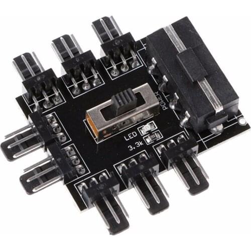 2 Level Speed Control PC IDE Molex 1 To 8 Way Splitter Cooling Fan Hub 3-Pin 12V Power Socket PCB Adapter