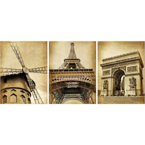 3 pieces canvas painting Europe Architecture Paris canvas poster print for living room home decoration no frame