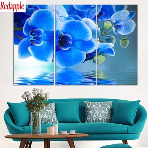 5d home decoration diamond painting 3pcs Blue Moth Orchid full drill square round diamond embroidery diamond cross stitch mosaic