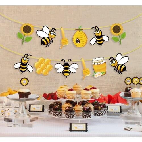 618 Sale Yellow Honey Bee Banner Baby Shower Kids Birthday Party Decorations Favors Sunflower Hanging Bunting Party Supplies