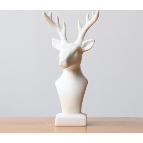 7.5 inch Deer Head Statue White Ceramic Reindeer Figurine Home Decoration Animal Elk Sculpture Ornament Christmas Gift