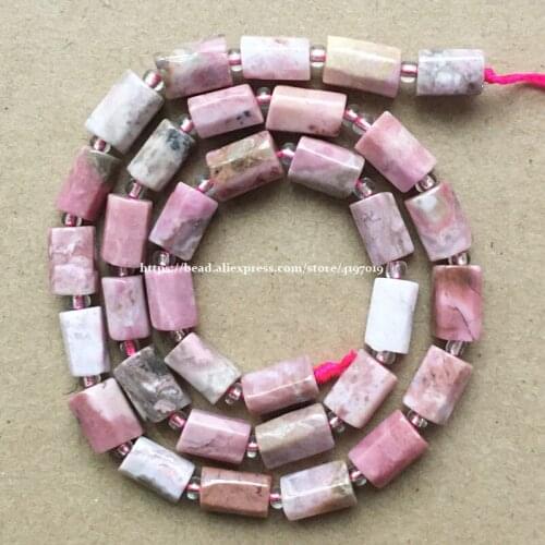 7'' Natural Faceted Xinjiang Rhodonite Cylinder Spacer Stone Beads For Jewelry DIY Making
