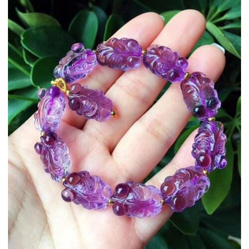 FREE SHIPPING Natural Amethyst Exquisite Carving Quartz Crystal Beads Bracelet AAAA 19*13*10mm fine jewelry