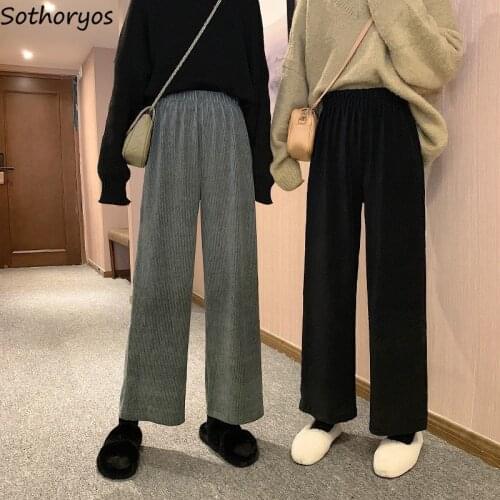 Casual Pants Women Corduroy Thickening Leisure Loose XXL Solid Simple Autumn Winter Chic Elegant Girls All-match Streetwear Warm