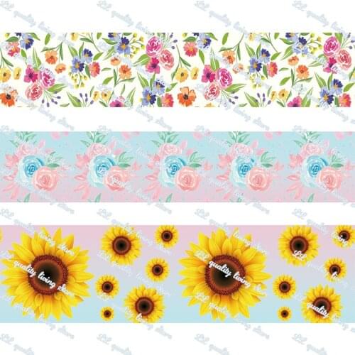 Flowers pattern printed grosgrain ribbon 50 yards gift wrapping diy bows christmas wedding derections ribbons
