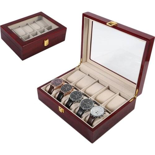 12 Slots Wood Watch Storage Boxes Case Mechanical Mens Watch Storage Organizer With Lock Wooden Jewelry Gift Box