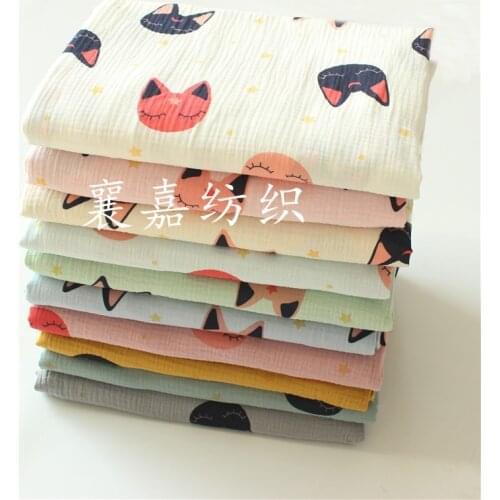 New Double-Layer Cotton Gauze Cartoon Crepe Seersucker Leisure Tops Pajamas Fabric