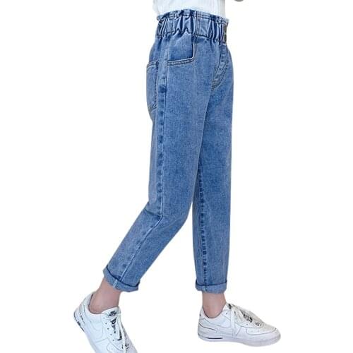 Big Girls Jeans High Waist Jeans Kids Girl Solid Color Jeans For Kids Spring Autumn Clothes For Girls 6 8 10 12 14