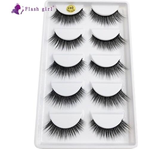 Flash Girl 5 Pairs 3D Mink Hair Natural Cross False Eyelashes Messy Makeup Fake Eyelashes Extension Beauty Tools Maquiagem 041