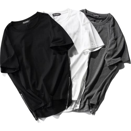 Brand fashion O neck New Spring Summer T shirts Men Fashion Short-sleeved Slim stretch Vintage Tees with Zipper