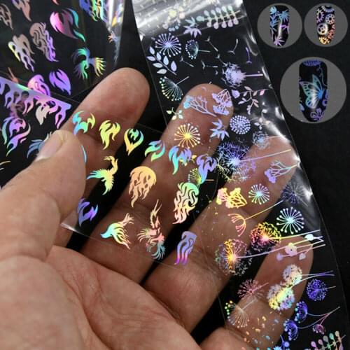 Nail art holographic roll nail aluminum foil flame dandelion panda bamboo butterfly nail water transfer sticker nail applique