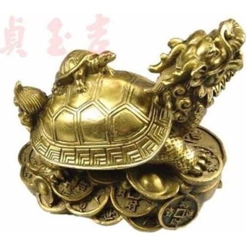 Exquisite Chinese collection brass Fengshui Dragon Turtle Auspicious Statue