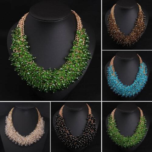 New Statement Necklace Chunky Choker Crystal Fashion Women Chain Collar Bibs Bohemian Rhinestone Pendant Necklaces Jewelry Gifts