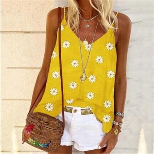 Summer Women Fashion Tank Tops Chrysanthemum Blossom Flowers Printed Sleeveless Vest Tank Tops Camis Clothes