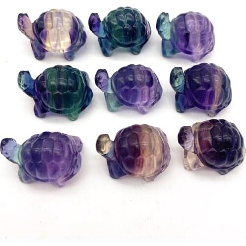 Cute 1pcs Natural Rainbow Fluorite Tortoise Statue Hand-carved Figurine Animal Home Decoration Natural Stones and crystals
