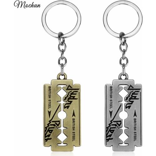 MQCHUN British Rock Band Judas Priest Razor Blade Shape Keychain Dog Tag Metal Keyring Chaveiro Key Chain For Music Fans Gifts