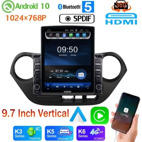 9.7" Vertical Tesla Style Android 10.0 GPS Multimedia For Hyundai i10 Grand i10 2013-2016 Car Radio CarPlay Android auto DSP 4G