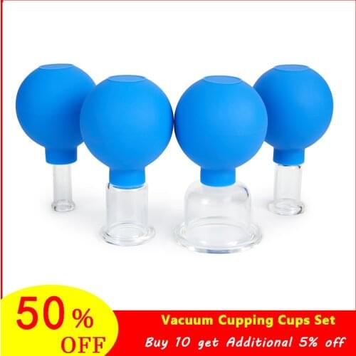 4Pcs Vacuum Cupping Cups Set Rubber Head Glass Anti Cellulite Massage Chinese Therapy Face Cupping Set Cans for Health Massage