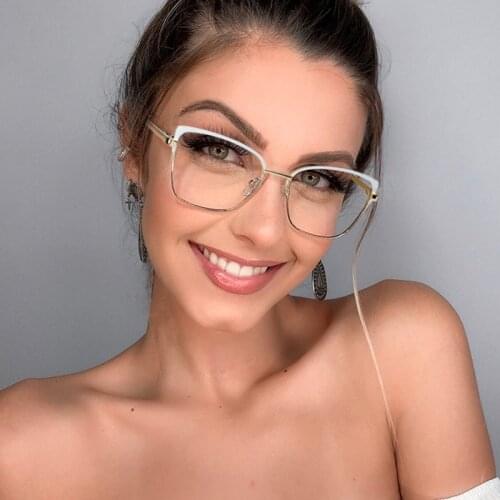 2021 New Fashion Metal Square Anti-blue Glasses Frame Women Vintage Transparent Eyeglasses Female Spectacles Oculos Feminino
