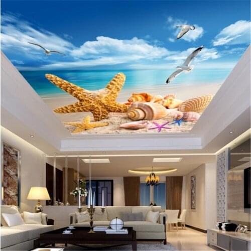 Beibehang custom wallpaper sea starfish seabird ceiling zenith home decoration murals papel de parede para quarto em 3d relevo