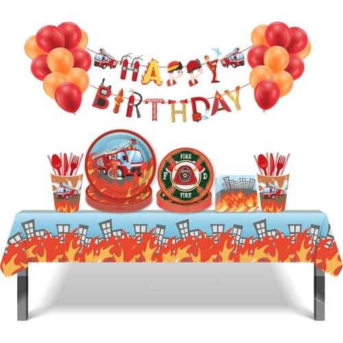 Fireman Theme Disposable Tableware Kids Birthday Party Paper Cup Plate Napkin Fire Truck Boy Baby Shower Party Decor Supplies