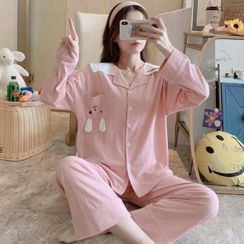 2021 Autumn Cotton Long Sleeve Pajama Sets for Women Cute Cartoon Sleepwear Pyjama Loungewear Homewear Pijama Mujer Home Clothes