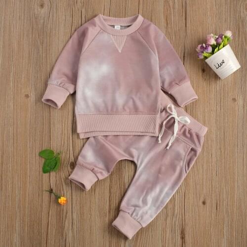 0-24M Newborn Baby Clothing Tie Dye Lnk Tracksuit Infant Long Sleeve Pullover+Tie Up Pants with Pockets Boys Girls Fall Set