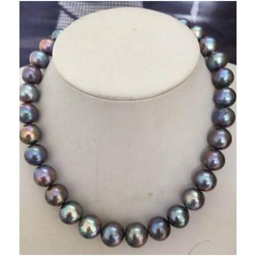 Shipping HUGE PERFECT 10-11mm TAHITIAN BLACK RED GREEN PEARL NECKLACE17.5"