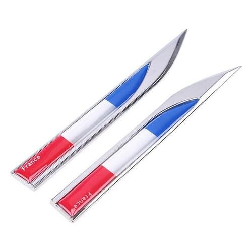 Pair Metal French Flag Car Fender Knife Emblem Skirts Badge Decals Sticker