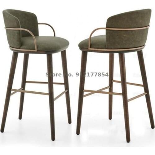 Nordic Light Luxury Net Red Home Bar Chair Simple Fashion Armrest Bar Chair Hotel Club Solid Wood Bar Chair