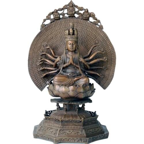 Thousand-Hand Guanyin Sculpture Pure Bronze Tibetan Bodhisattva Buddha Statue Religious Guan Yin Figurine