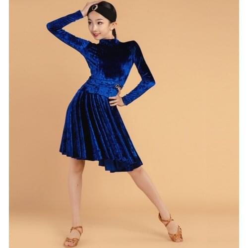 Velvet Latin Dance Dress For Girls Stage Performance Costume Salsa Dance Clothes Rumba Outfits Ballroom Practice Wear JL1986