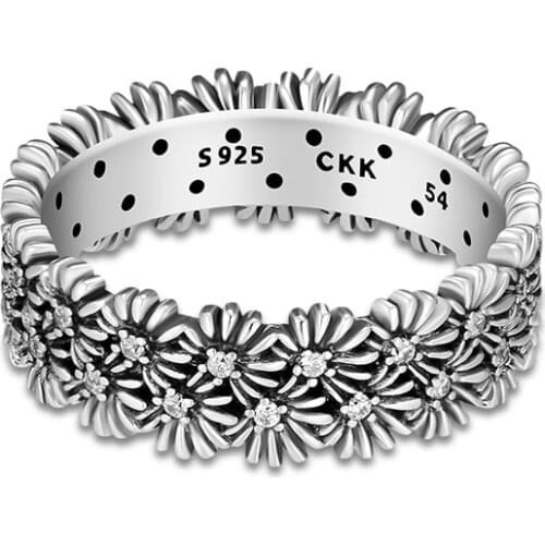 Dazzling Daisies Meadow Rings For Women Men Anel Feminino 100% 925 Jewelry Sterling Silver Anillos Wedding