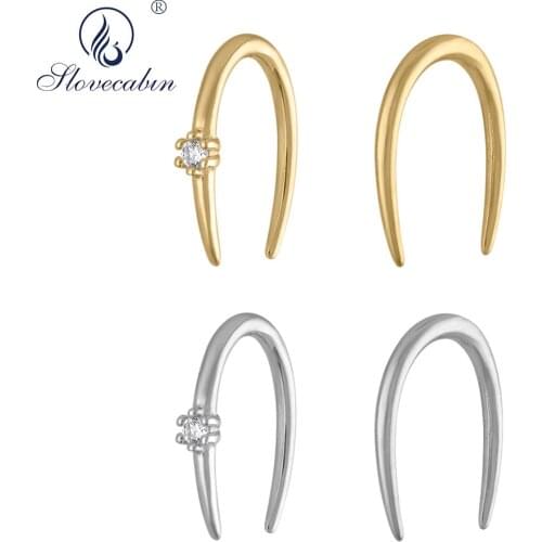 Slovecabin Real 925 Silver Sterling Open Horseshoes Circle Hoop Huggies Earring For Women Party New Zircon Loops Aretes Jewelry