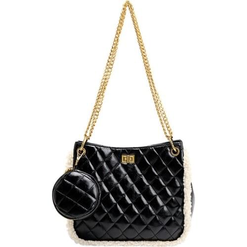 Large Capacity Women Fashion Bags New Luxury Crossbody Handbag Fashion Metal Chain shoulder Lambswool Bag