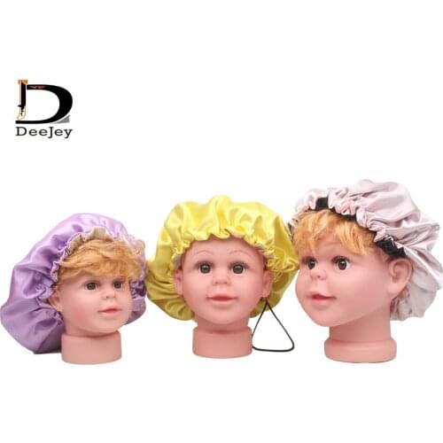 Custom brand printed polyester kids satin bonnets caring hair sleep caps 2 layer Silky Feeling night cap 20pc lot
