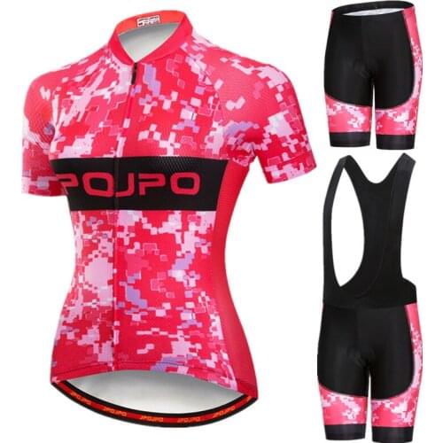 JPOJPO Short Sleeve Pink Cycling Clothing 2019 Pro Team Cycling Jersey Set Women Mountain Uniform Bike Clothing Bicycle Wear