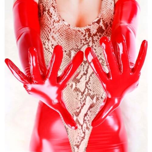 Womens Sexy Long Latex Ammonia Gloves Female Fetish Shiny Metallic Glove High Quality Mens Fantasy Ladies Cosplay Accessories