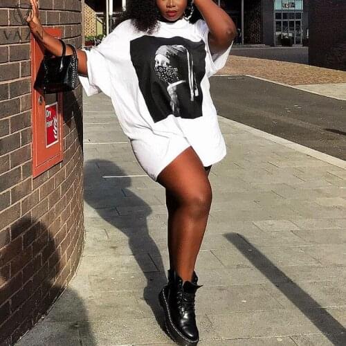 VAZN 2021 Summer New Women Fashion New Street Hip Hop Style Short Dress Short Sleeve Round Neck Printed Mini Short Dress