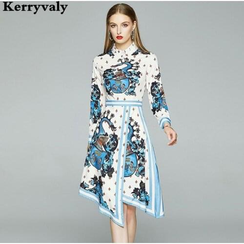 Asymmetrical Floral Printed Long Sleeve Autumn Dress Zomerjurk Dames 2021 Midi Women Gothic Dress Dames Jurken K8732