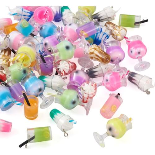 1Set Mini Colorful Goblet Resin Plastic Ice Cream Bubble Tea Dangle Charms Imitation Juice Glass Hang Ornament Pendants Crafts