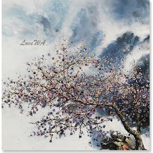 100% Hand-painted Heavily Texture Abstract White Plum Flower Oil Painting Unframed Modern Living Room Decoration Canvas Wall Art