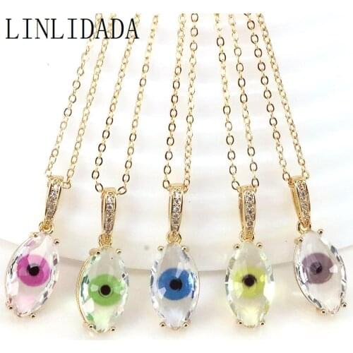 5Pcs New Charm Turkish Eye Crystal Lucky Necklace For Women Gold Color Necklace Thin Chain Dainty Necklace