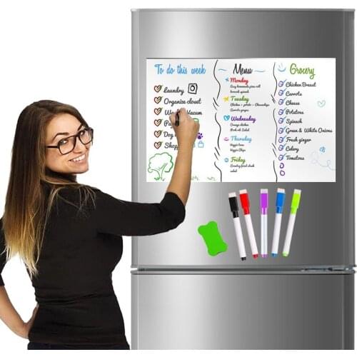 A3 Fridge Magnets Magnetic Whiteboard Week Planner Grocery List Plan Memo Notepad Dry-erase White Board Marker Eraser Work Plan