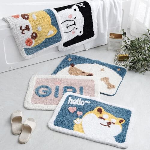 Cartoon Animal Dog Shiba Inu Shaped Door Mats Deep Coral Velvet Carpet Entrance Indoor Floor Mat Non-slip Super Soft Doormat Rug