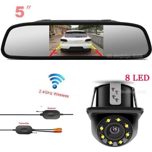 YYZ 5 Inch LCD screen Car Monitor HD 800*480 Car video Parking with wireless camera car parktronic camera 8 LED ccd waterproof