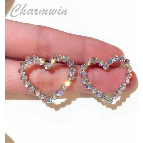 Charmwin New Fashion Stud Earrings For Women Earrings Exaggerated Rhinestone Heart Earrings Jewelry PE1704